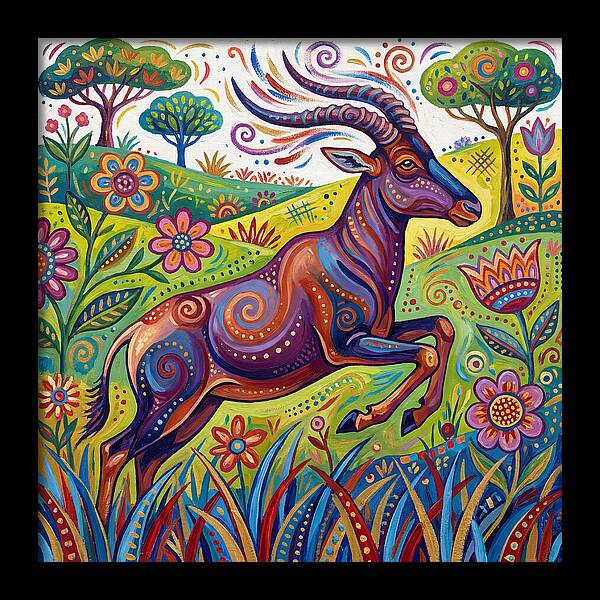 Topi Grazing In Colorful Terrain