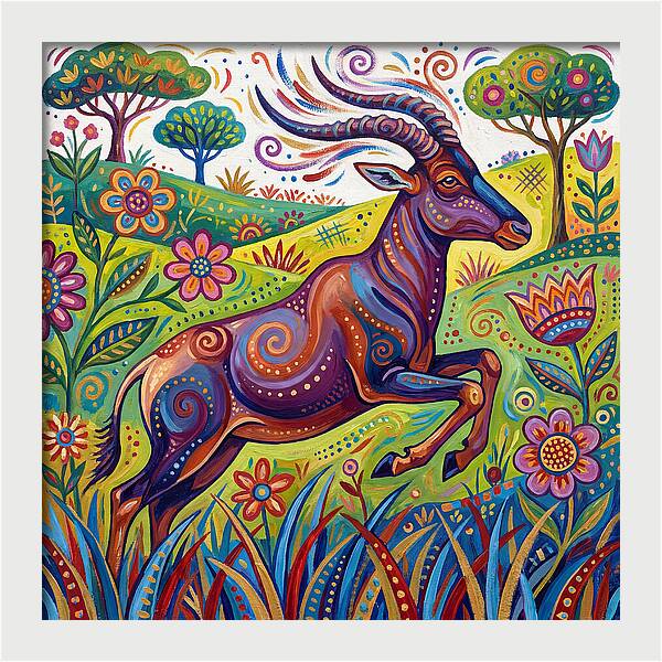 Topi Grazing In Colorful Terrain