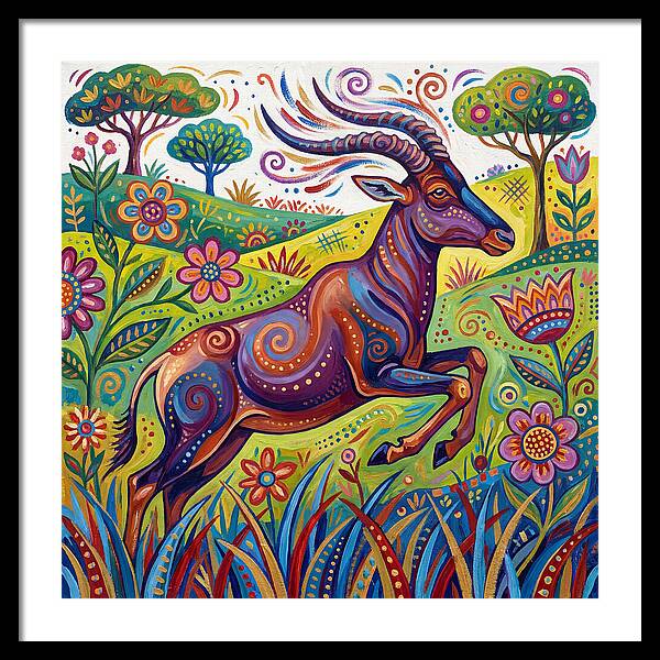 Topi Grazing In Colorful Terrain