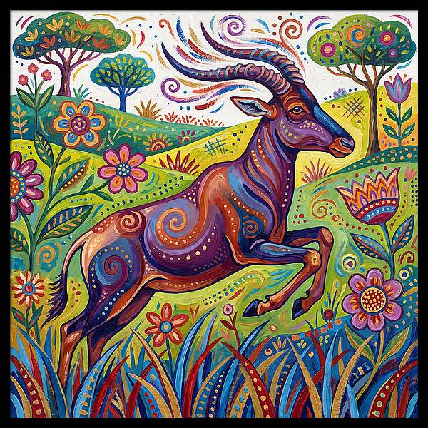 Topi Grazing In Colorful Terrain