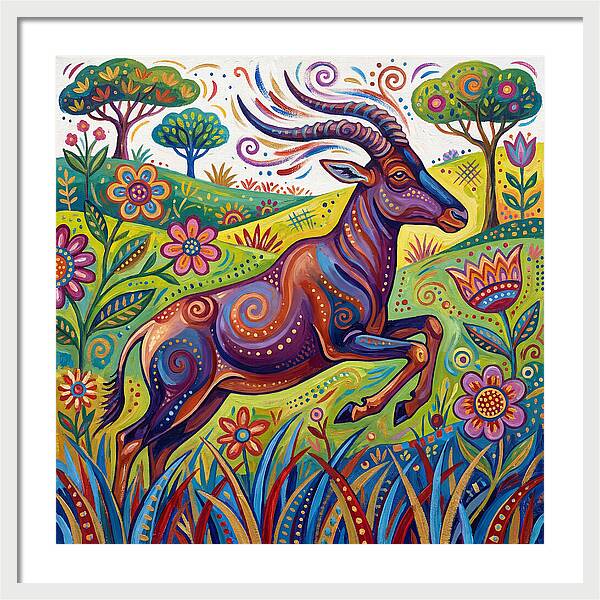 Topi Grazing In Colorful Terrain