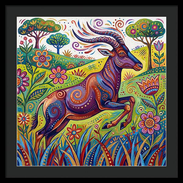 Topi Grazing In Colorful Terrain