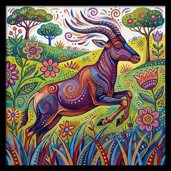 Topi Grazing In Colorful Terrain
