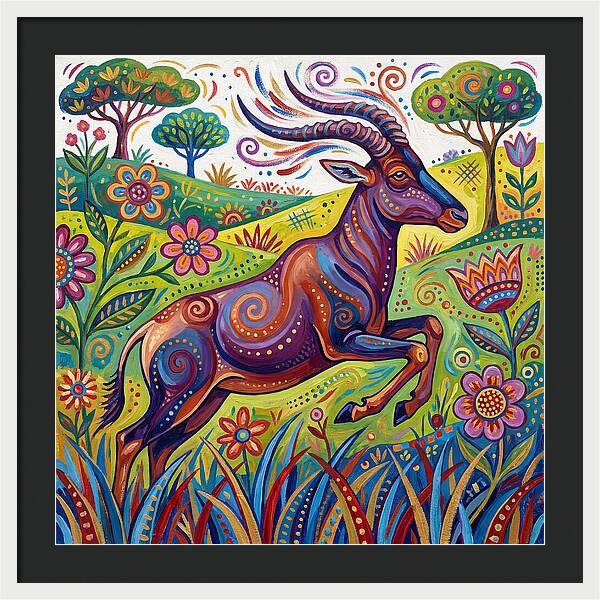 Topi Grazing In Colorful Terrain