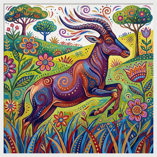 Topi Grazing In Colorful Terrain