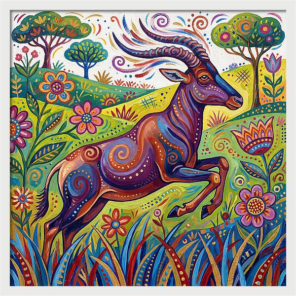 Topi Grazing In Colorful Terrain