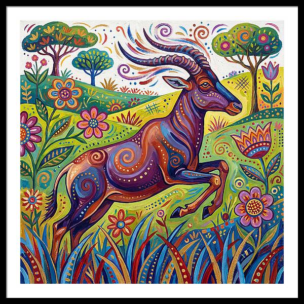 Topi Grazing In Colorful Terrain