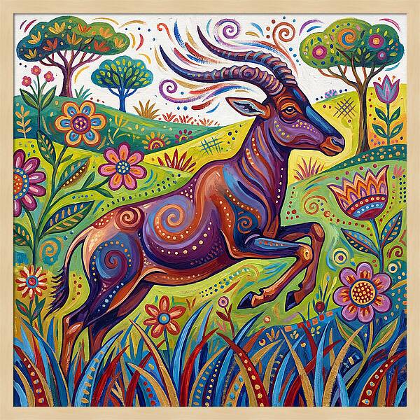 Topi Grazing In Colorful Terrain