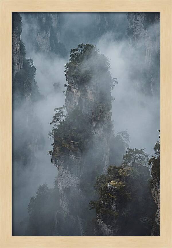 Towering Quartzite Pillars In Fog