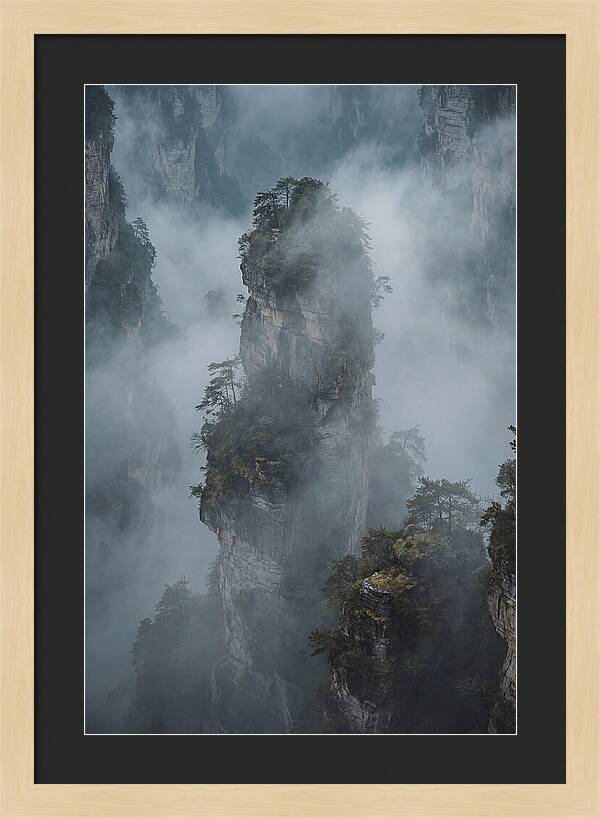 Towering Quartzite Pillars In Fog