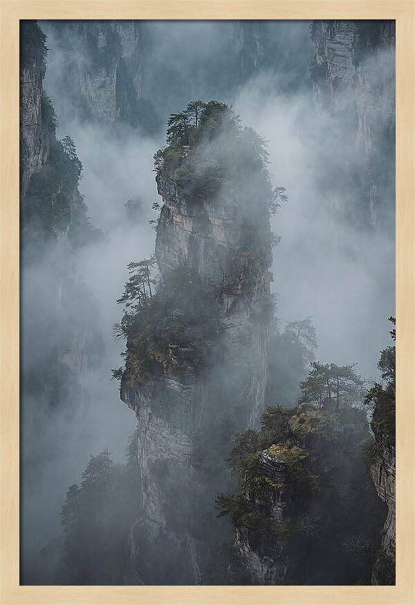 Towering Quartzite Pillars In Fog