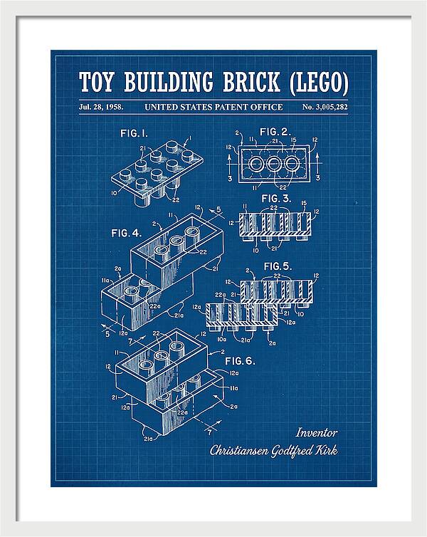 Toy Building Brick Lego Blueprint Patent Us3005282a