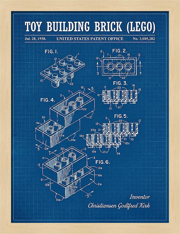 Toy Building Brick Lego Blueprint Patent Us3005282a