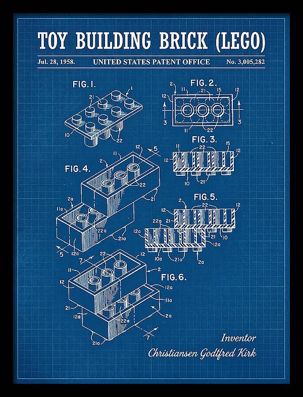 Toy Building Brick Lego Blueprint Patent Us3005282a