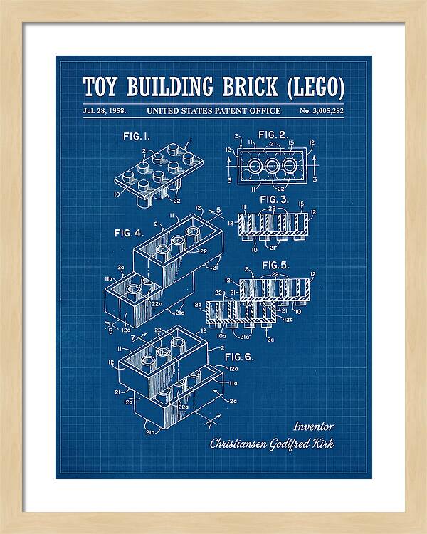 Toy Building Brick Lego Blueprint Patent Us3005282a