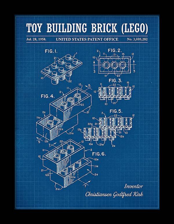 Toy Building Brick Lego Blueprint Patent Us3005282a
