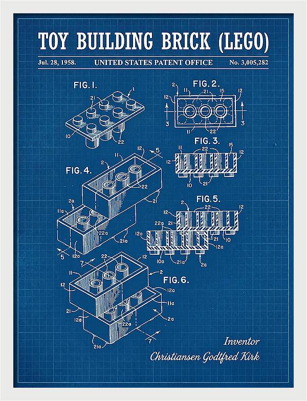 Toy Building Brick Lego Blueprint Patent Us3005282a