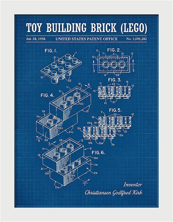Toy Building Brick Lego Blueprint Patent Us3005282a