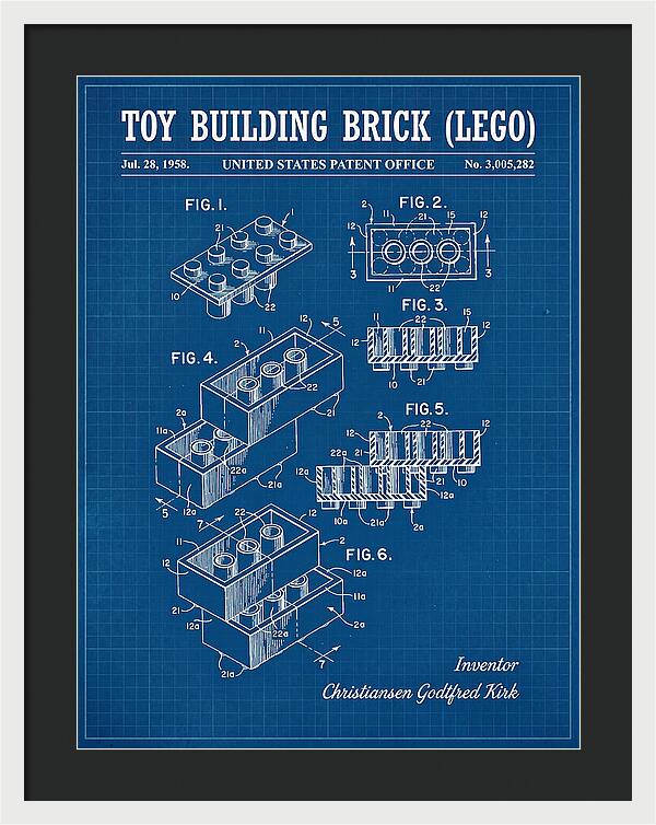 Toy Building Brick Lego Blueprint Patent Us3005282a