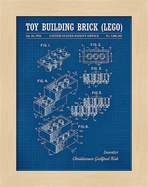 Toy Building Brick Lego Blueprint Patent Us3005282a