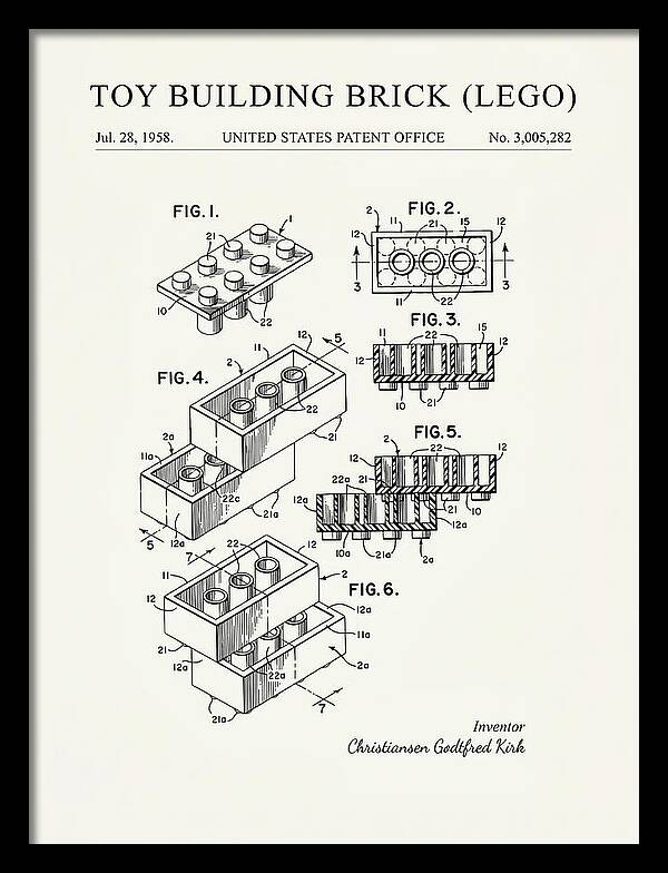 Toy Building Brick Lego Minimalist Patent Us3005282a