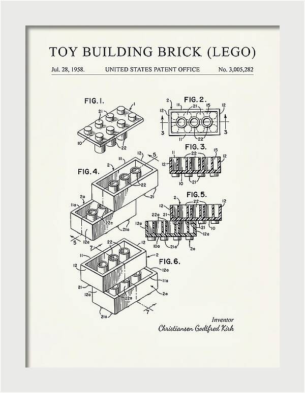 Toy Building Brick Lego Minimalist Patent Us3005282a