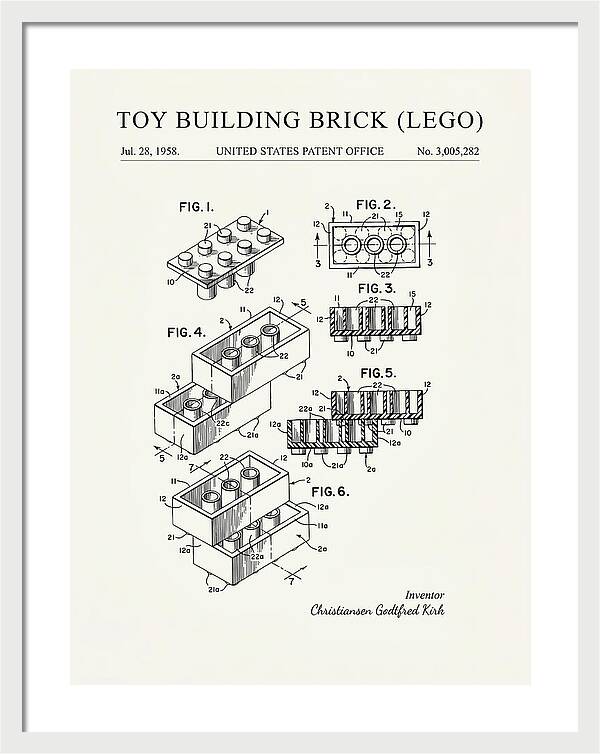Toy Building Brick Lego Minimalist Patent Us3005282a