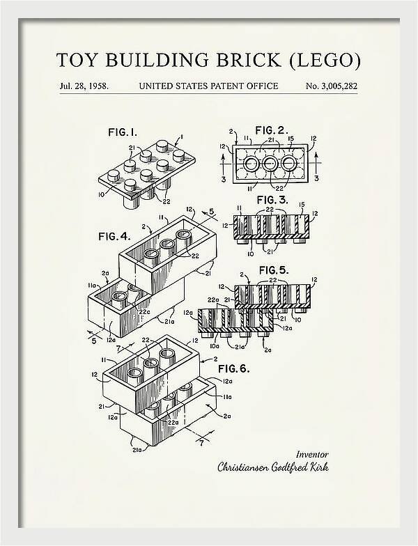 Toy Building Brick Lego Minimalist Patent Us3005282a