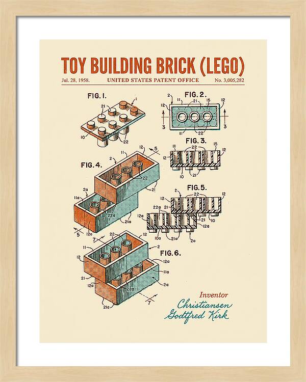 Toy Building Brick Lego Retro Patent Us3005282a