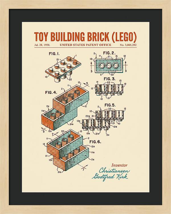 Toy Building Brick Lego Retro Patent Us3005282a