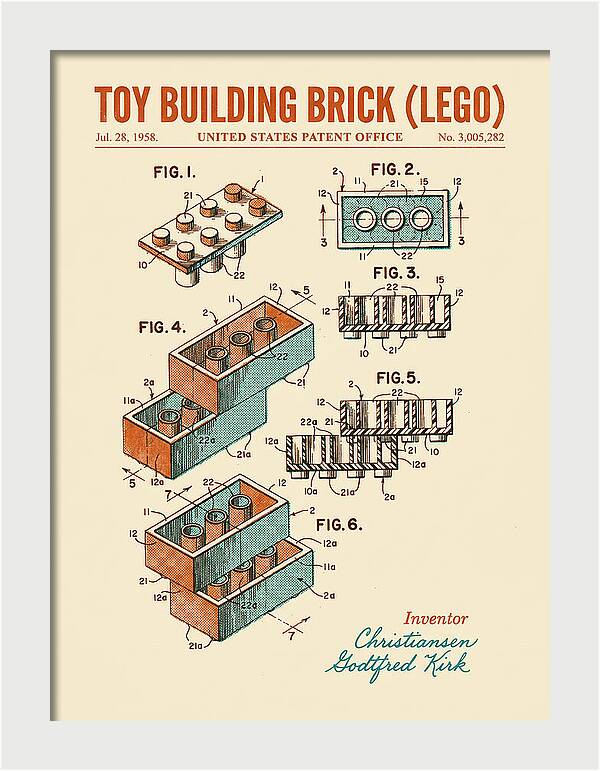 Toy Building Brick Lego Retro Patent Us3005282a