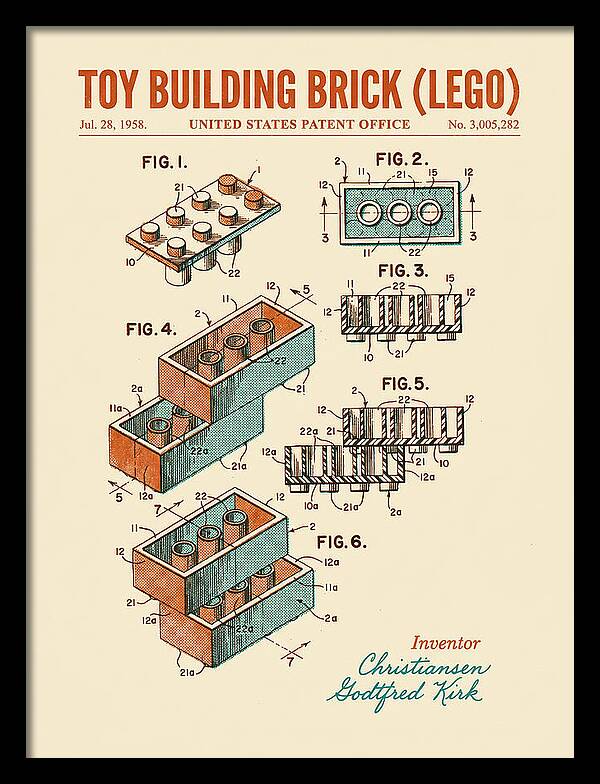 Toy Building Brick Lego Retro Patent Us3005282a