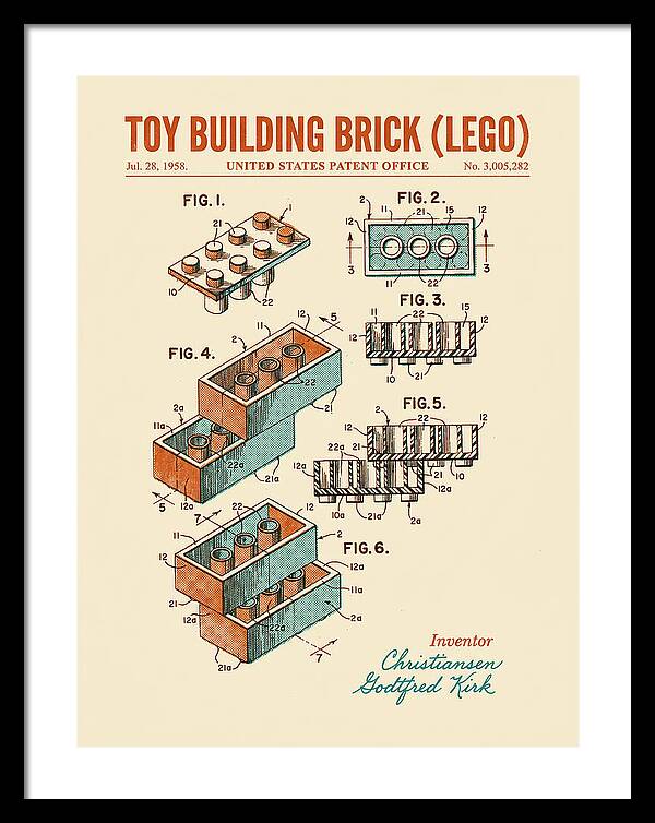 Toy Building Brick Lego Retro Patent Us3005282a