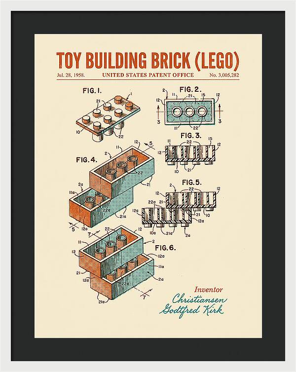 Toy Building Brick Lego Retro Patent Us3005282a