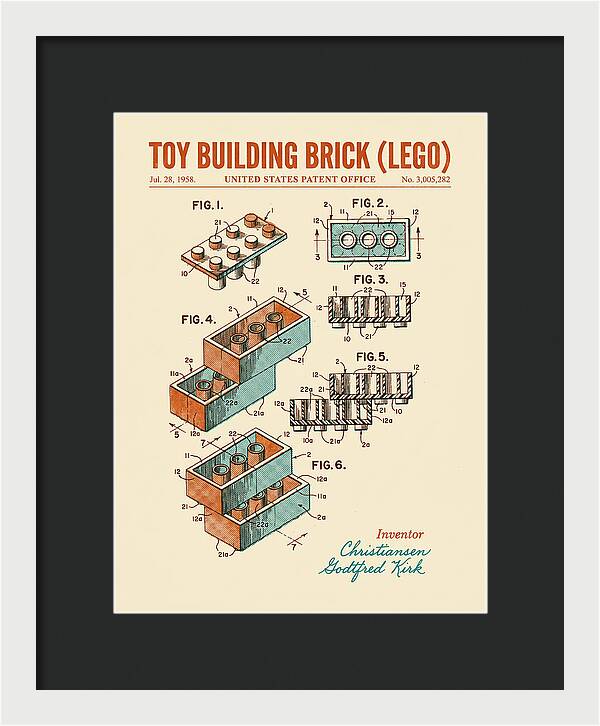 Toy Building Brick Lego Retro Patent Us3005282a
