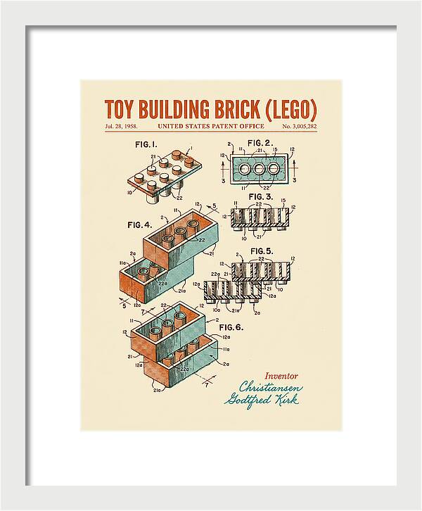 Toy Building Brick Lego Retro Patent Us3005282a