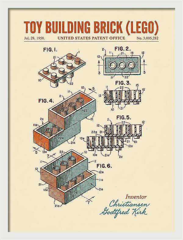 Toy Building Brick Lego Retro Patent Us3005282a