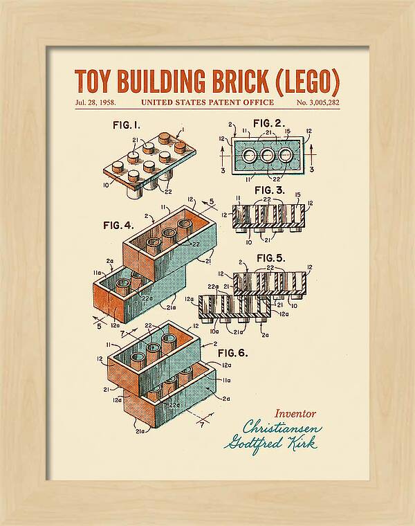 Toy Building Brick Lego Retro Patent Us3005282a