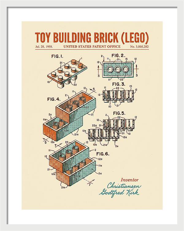 Toy Building Brick Lego Retro Patent Us3005282a