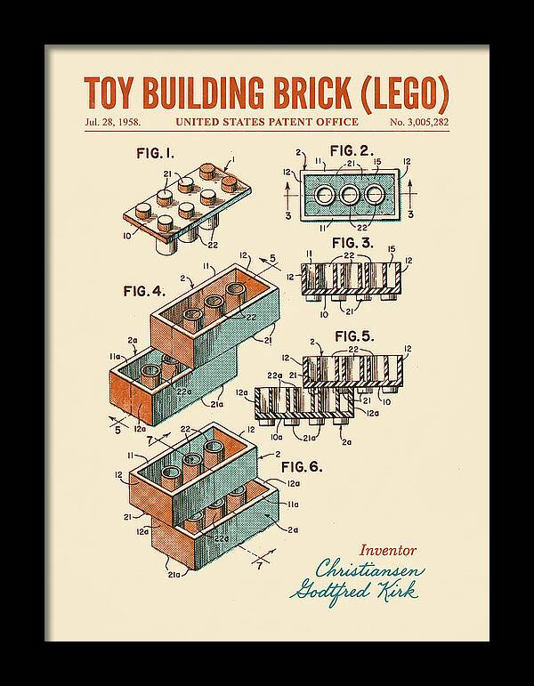 Toy Building Brick Lego Retro Patent Us3005282a