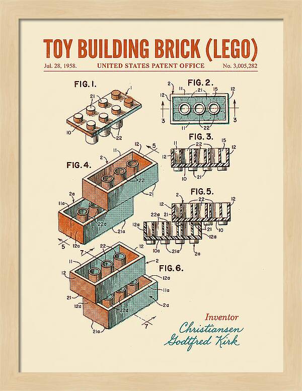 Toy Building Brick Lego Retro Patent Us3005282a