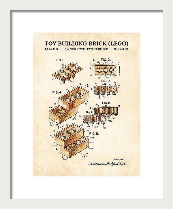 Toy Building Brick Lego Watercolor Patent Us3005282a