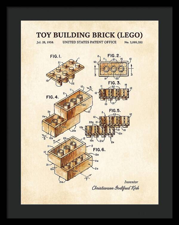 Toy Building Brick Lego Watercolor Patent Us3005282a