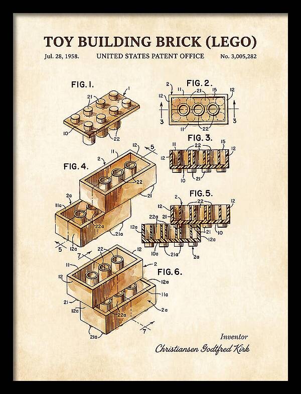 Toy Building Brick Lego Watercolor Patent Us3005282a