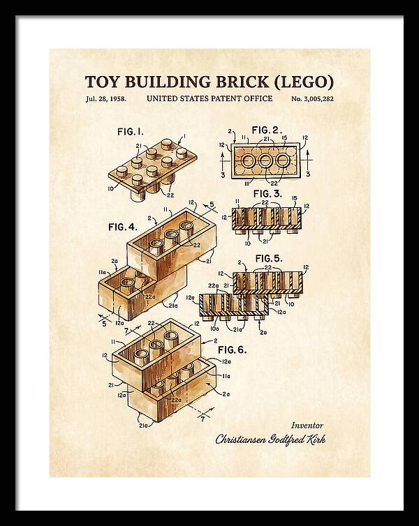 Toy Building Brick Lego Watercolor Patent Us3005282a