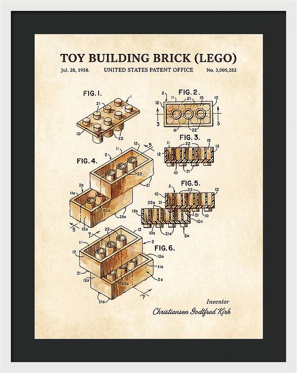 Toy Building Brick Lego Watercolor Patent Us3005282a