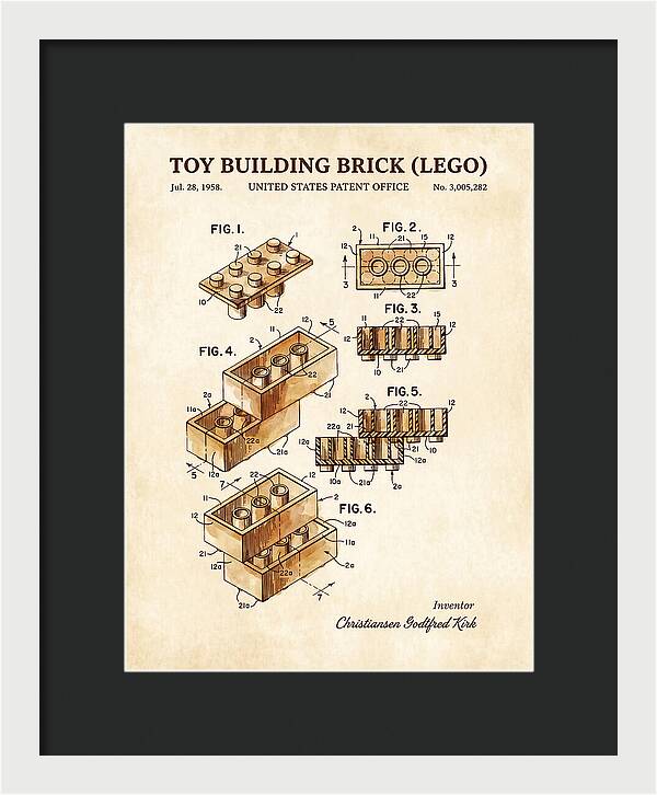 Toy Building Brick Lego Watercolor Patent Us3005282a