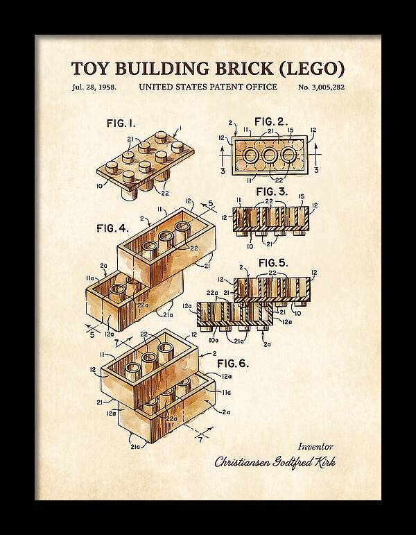 Toy Building Brick Lego Watercolor Patent Us3005282a