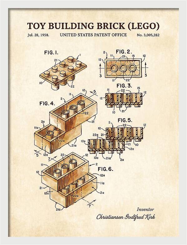 Toy Building Brick Lego Watercolor Patent Us3005282a