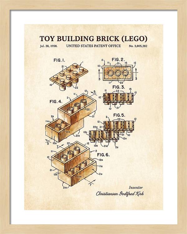 Toy Building Brick Lego Watercolor Patent Us3005282a
